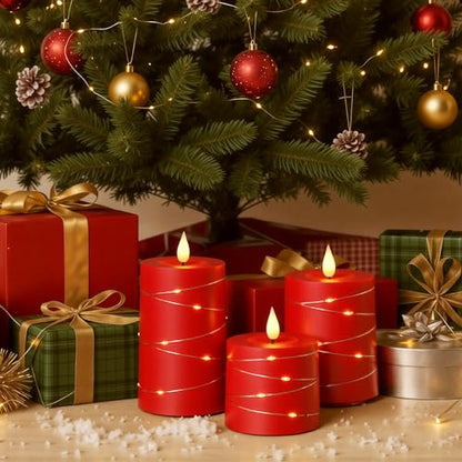 Raycare Red Battery Operated Flameless LED Pillar Candle with Remote Timer - color: 3pcs-Red