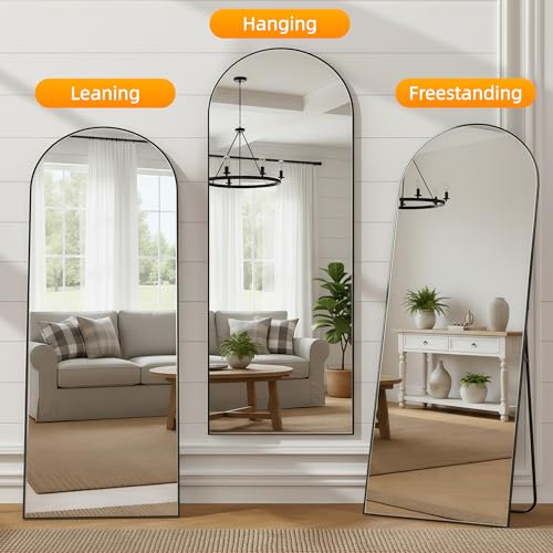 71x30 Black Arched Full Length Mirror with Aluminum Frame Full Body Mirror