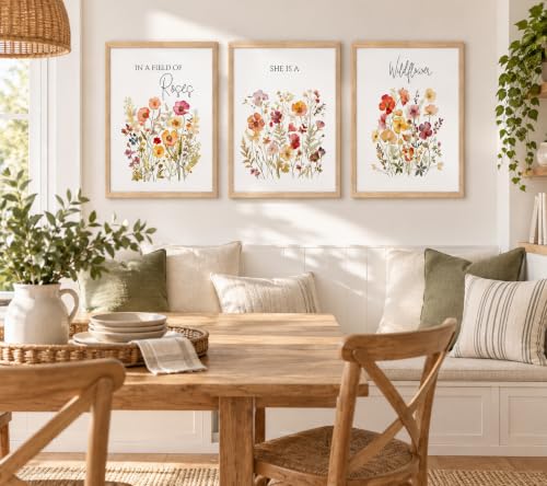 3Pcs Framed Canvas Wildflower Wall Art Botanical Poster Print 12x16 Inch - color: MEIGUIYEHUA, size: 16"L x 12"W