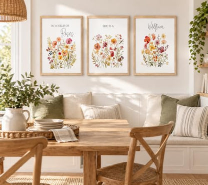 3Pcs Framed Canvas Wildflower Wall Art Botanical Poster Print 12x16 Inch - color: MEIGUIYEHUA, size: 16"L x 12"W