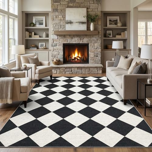 GarveeHome Black and White Area Rugs 8x10 Living Room Checkered Washable - color: Black/White, size: 8' x 10' (Rectangular)