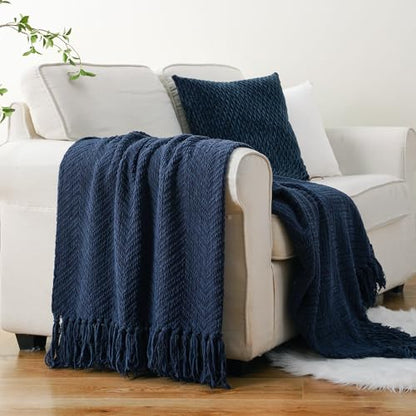 BATTILO HOME Navy Blue Throw Blanket for Couch, 60"x80" - color: Navy, size: 60"x80"