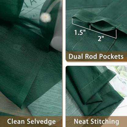 Green Sheer Curtains 72 Inches Long Rod Pocket - color: Hunter Green, size: 42"W x 72"L (Pack of 2)