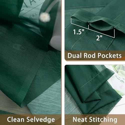 Green Sheer Curtains 96 Inches Long Rod Pocket - color: Hunter Green, size: 42"W x 96"L (Pack of 2)