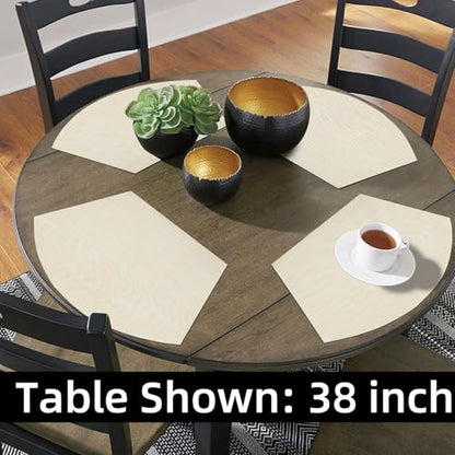SHACOS Wedge Placemats Set of 4 Woven Vinyl Small Round Table Placemats Wipe Clean Table Mats for Round Dining Table Indoor Outdoor, Beige White - color: Linen Beige White