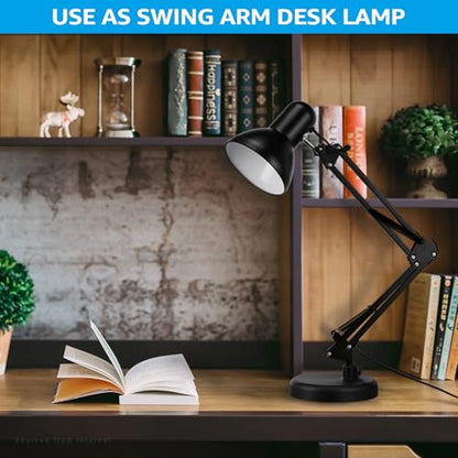 TORCHSTAR Metal Desk Lamp, Adjustable Swing Arm, E26, Black - color: Black, size: 1 Unit