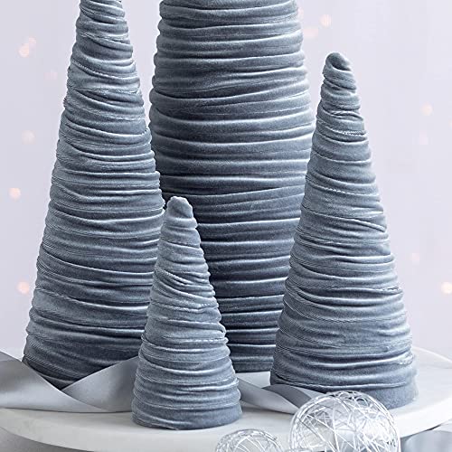 Your Heart's Content Velvet Trees Set of 4 Gray, Winter Wedding Centerpiece, Valentine Tabletop, Neutral Mantle Accent, Artisan Cozy Gift for, Seasonal Entryway, Made in USA (Gray) - color: Gray