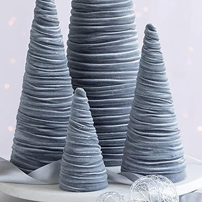 Your Heart's Content Velvet Trees Set of 4 Gray, Winter Wedding Centerpiece, Valentine Tabletop, Neutral Mantle Accent, Artisan Cozy Gift for, Seasonal Entryway, Made in USA (Gray) - color: Gray