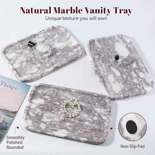 Karibiber Luxury Marble Vanity Tray, Bathroom Tray Countertop, Calacatta Marble/Stone, Home Decorative Dresser Organizer, Storage for Kitchen Sink, Perfume Jewelry Holder(Purple&White) - color: Purple&white