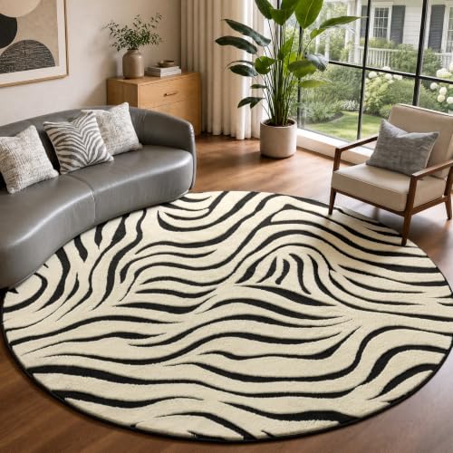 YIHOUSE Zebra Round Area Rugs 6ft: Modern Washable Non-Slip Circle Rug - color: Zebra (Black & Cream), size: 6' (Round)