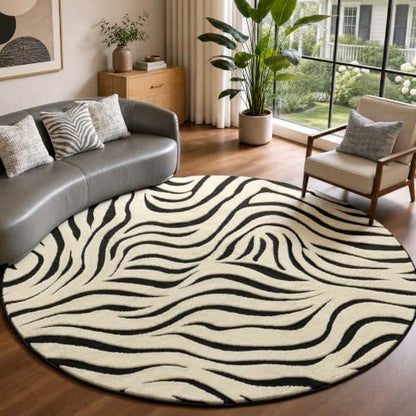 YIHOUSE Zebra Round Area Rugs 6ft: Modern Washable Non-Slip Circle Rug - color: Zebra (Black & Cream), size: 6' (Round)