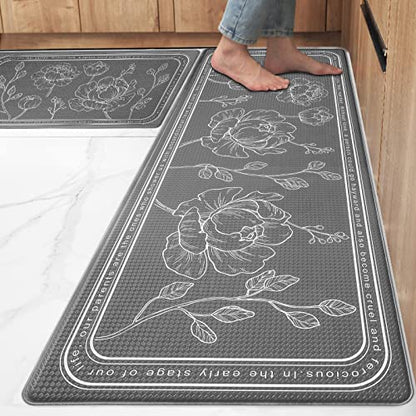 Kitchen Floor Mat Set of 2, Anti Fatigue Mat 17"x47"+17"x29" - color: Grey, size: 17"x47"+17"x29"