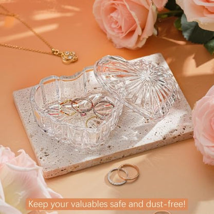 KANPURA Clear Glass Heart-Shaped Jewelry Box, Cute Trinket Box with Lid - color: Clear
