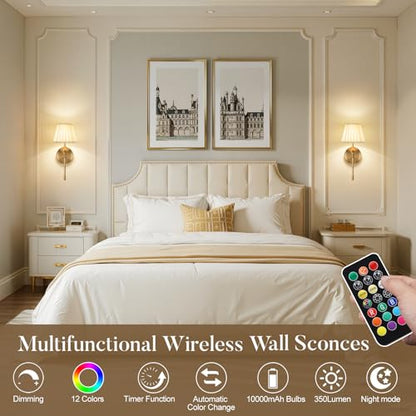 Battery Operated Wall Sconces with Dimmable Led Bulbs and Remote - color: Dull Bronze