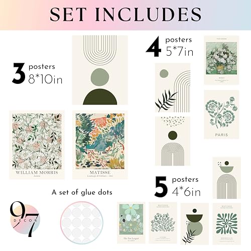97 Decor Sage Green Wall Art, 12 Matisse Style Prints, Unframed - color: Sage Green Gx8x10