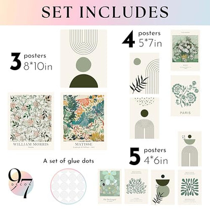 97 Decor Sage Green Wall Art, 12 Matisse Style Prints, Unframed - color: Sage Green Gx8x10
