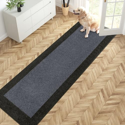PURRUGS Hallway Runner Rug, 24" x 84", Bluish Grey & Charcoal - color: Bluish Grey & Charcoal, size: 24" X 84"