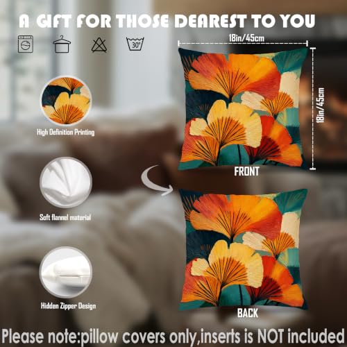 Abstract Boho Flower Pillow Covers 18x18, Boho Room Decor - color: Green & Orange 13, size: 18" x 18" (Pack of 1)