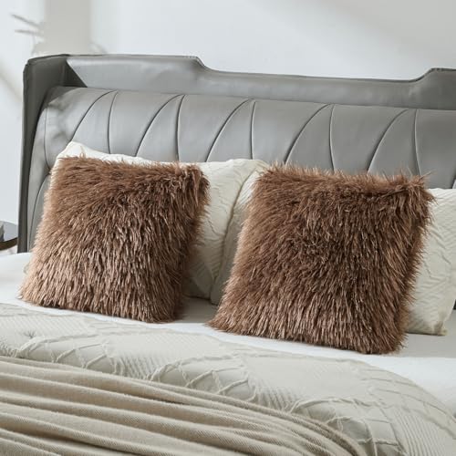 FUTEI Pack of 2 Faux Wool Throw Pillow Covers 18x18 Inch, Dark Brown - color: Dark Brown