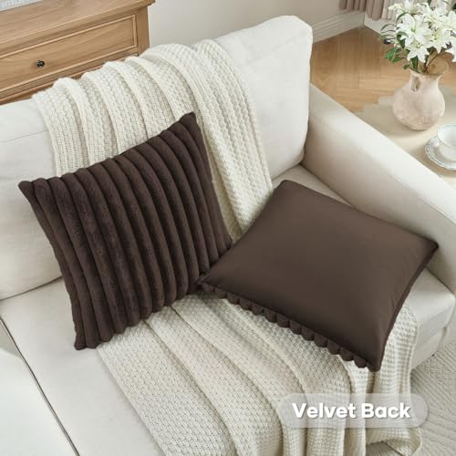 FUTEI Pack of 2 Faux Fur Throw Pillow Covers 24x24 Inch, Dark Coffee - color: Dark Coffee, size: 24" x 24" (Pack of 2)