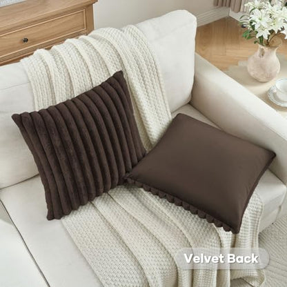 FUTEI Pack of 2 Faux Fur Throw Pillow Covers 24x24 Inch, Dark Coffee - color: Dark Coffee, size: 24" x 24" (Pack of 2)