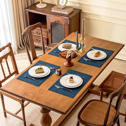 KXN Placemats Set of 4, Durable Dual-Layer Fabric Table Mats, Navy Blue - color: Navy Blue