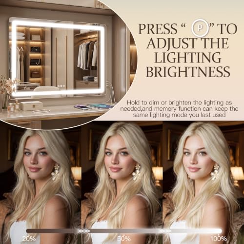CraftCraze Makeup Mirror with Lights Vanity Mirror Dimmable|32x22 White - color: White, size: 22.2"L x 31.4"W