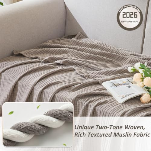 EMME Muslin Cotton Blanket Adults Heather Brown Throw XL 50"x70" - color: 05 - Brown, size: Large Throw (50" X 70")