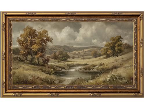 Yuantulan Vintage Autumn Creek Valley Landscape Framed Wall Art - color: Mountaintop Lake