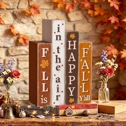 Xuhal 4 Pcs Wooden Fall Decorations Rustic Farmhouse Book Stack for Home - style: Fall