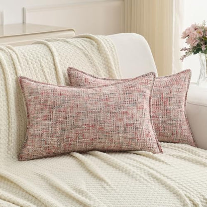 FUTEI Pack of 2 Tweed Chenille Throw Pillow Covers 12x20 Inch, Blush - color: Blush, size: 20" x 12" (Pack of 2)