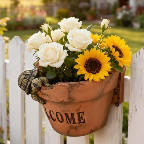 Rustic Turtle Welcome Hanging Wall Planters for Indoor Plants Cute Planters - color: Tortoise