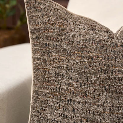 Yangest Chenille Pillow Cover 20 x 20 Inches, Thick Textured Square Throw Pillow Cover Farmhouse Modern Soft Accent Couch Neutral Pillow Cover for Living Room Bedroom, Gray Brown - color: Gray Brown, size: 20" x 20" (Pack of 1)