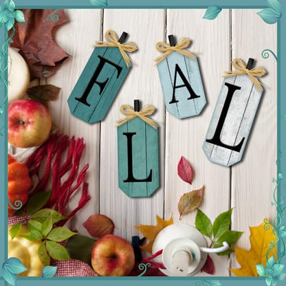 Britimes Fall Tiered Tray Sign, Rustic Firework, 4 Pack, Wooden Block Decor - style: Blue Fall Lettered