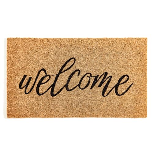 KANKUN Coco Coir Door Mat with Heavy Duty Backing, Welcome Doormat (17" x 30"), Doormat Entrance (Welcome3) - color: Welcome3
