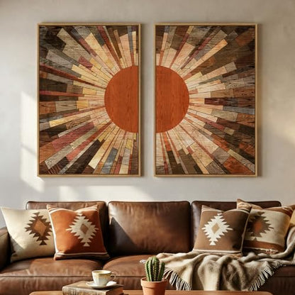 Large Framed Boho Mid Century Modern Wall Art for Living Room, 24x36 Inch - color: Brown Red, size: 24" W x 36" H x 2Pcs