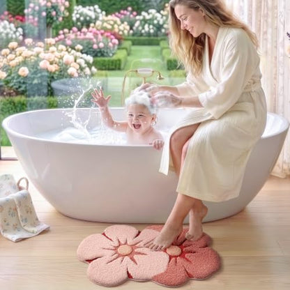 LUMI Flower Bathroom Rug, Absorbent Non Slip Bath Mat, 24"x36", Pink Flower - color: Floral-bliss Pink-large
