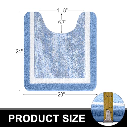 OLANLY Toilet Rugs U-Shaped 24x20, Soft Absorbent Microfiber Bath Mat, Blue - color: Blue and White, size: 24" X 20" Contour Rug