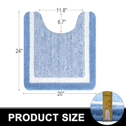 OLANLY Toilet Rugs U-Shaped 24x20, Soft Absorbent Microfiber Bath Mat, Blue - color: Blue and White, size: 24" X 20" Contour Rug