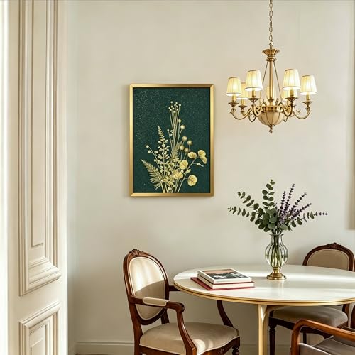 YBYBEST 12x16 Green and Gold Botanical Wall Art with Gold Frame, Shimmery Green Wall Art for Bathroom, Bedroom, Living Room and Entryway - color: Emerald Green & Gold1-12*16, size: 16"L x 12"W