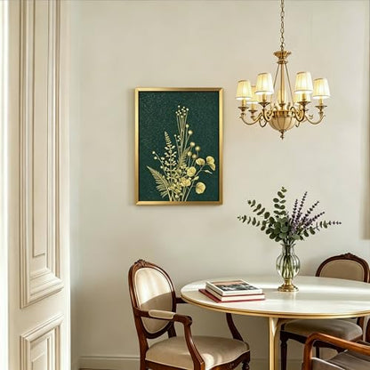 YBYBEST 12x16 Green and Gold Botanical Wall Art with Gold Frame, Shimmery Green Wall Art for Bathroom, Bedroom, Living Room and Entryway - color: Emerald Green & Gold1-12*16, size: 16"L x 12"W