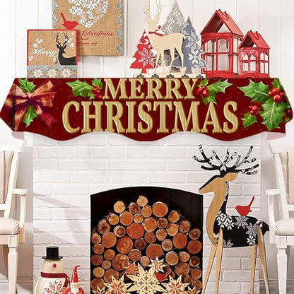 NYZE Christmas Mantel Scarf 70 x 17 Inch Fireplace Mantel Scarf Cover Decoration for Christmas Fireplace Scarf Shelf Top Runner Holiday Winter Home Decor - size: 70 x 17 in, style: Merry Xmas 3