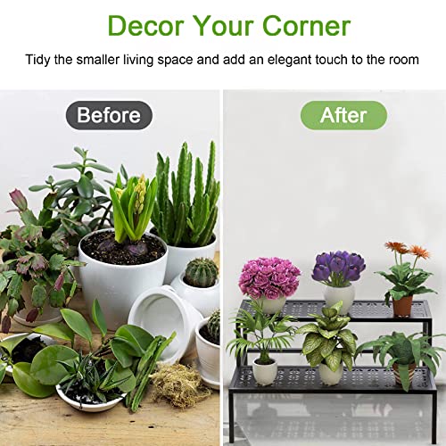 Garden 4 you 2-Tier Metal Plant Stand, Heavy Duty Flower Pot Holder Rack - color: Black, size: 27.6"L x 16"W x 16"H