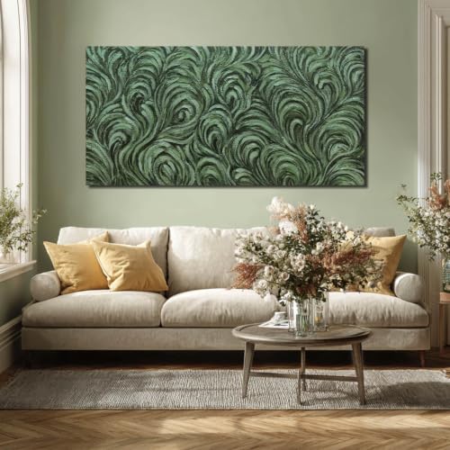 Dark Green Abstract Pattern Canvas Wall Art Modern Botanical Feather Inspired Canvas Print Elegant Textured Wall Decor for Living Room Bedroom 29x58 Inches - color: Green, size: 58"L x 29"W