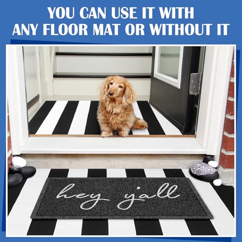 Geelin 2 Pcs Layered Hey Y'all Doormat, Black and White Striped Rug Set - style: Stripe Hey Y'all