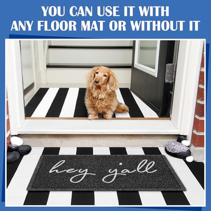 Geelin 2 Pcs Layered Hey Y'all Doormat, Black and White Striped Rug Set - style: Stripe Hey Y'all