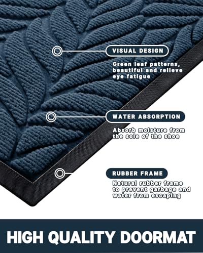 Yimobra Leaf Pattern Door Mat, 29.5 x 17 in, Blue - color: Blue, size: 29.5x17 in
