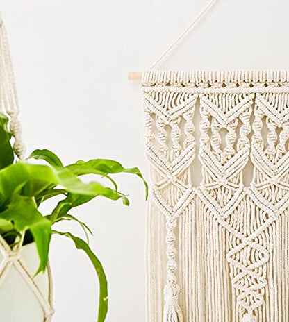 Mkono 2 Pcs Macrame Wall Hanging, Boho Woven Chic Tapestry Decor, Ivory - size: Large