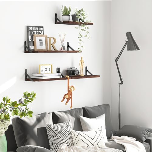 YGEOMER 4 Different Sizes Floating Shelves for Wall, Dark Carbonized Pine - color: Dark Carbonized Brown, size: 16 inches