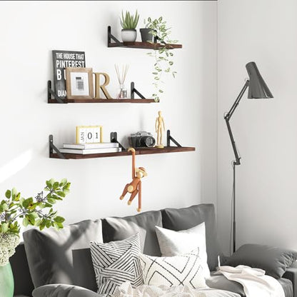 YGEOMER 4 Different Sizes Floating Shelves for Wall, Dark Carbonized Pine - color: Dark Carbonized Brown, size: 16 inches